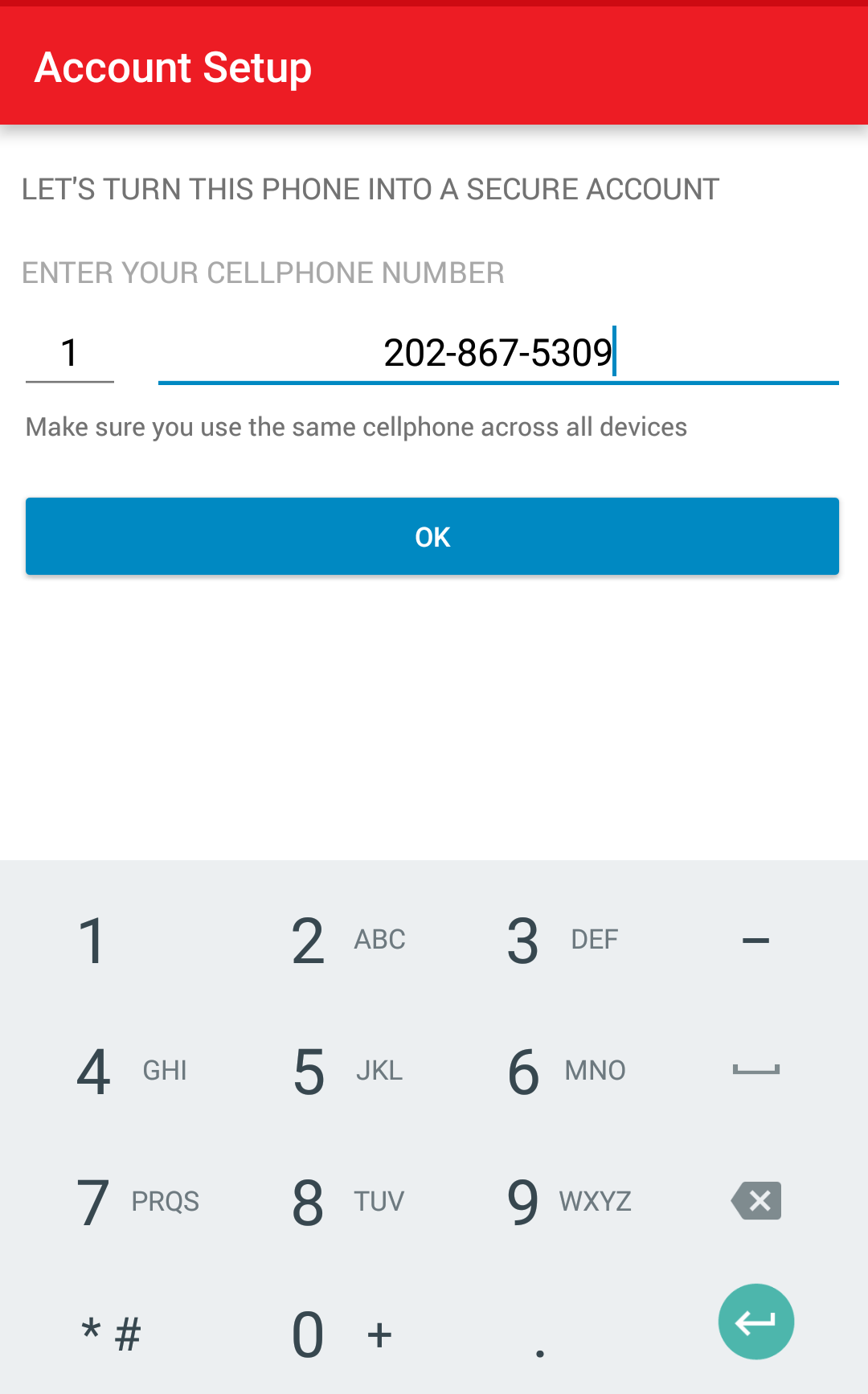 fill in phone number in Authy
