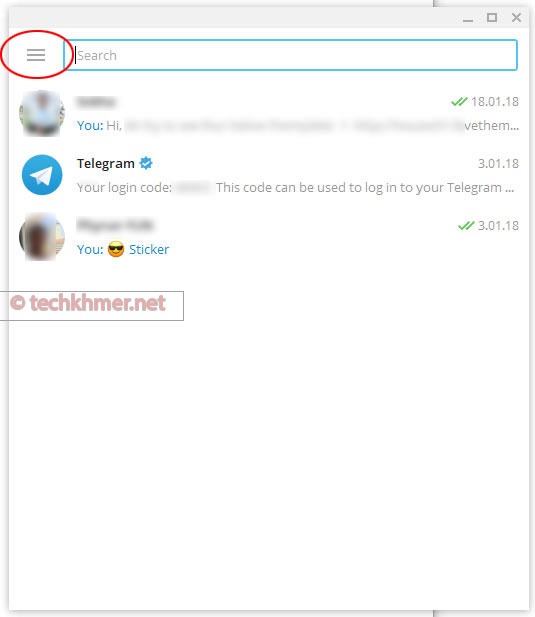 ផ្ទាំង​កម្មវិធី Telegram Desktop បន្ទាប់​ពី​ផ្ទៀងផ្ទាត់​ហើយ។