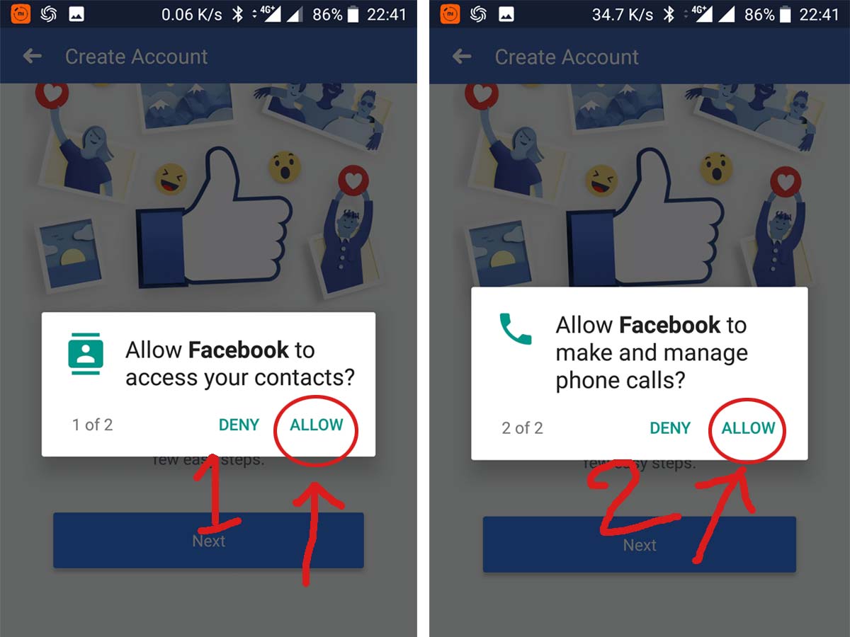 អនុញ្ញាតឲ្យហ្វេសប៊ុកអាច ACCESS CONTACT AND MANAGE PHONE CALL