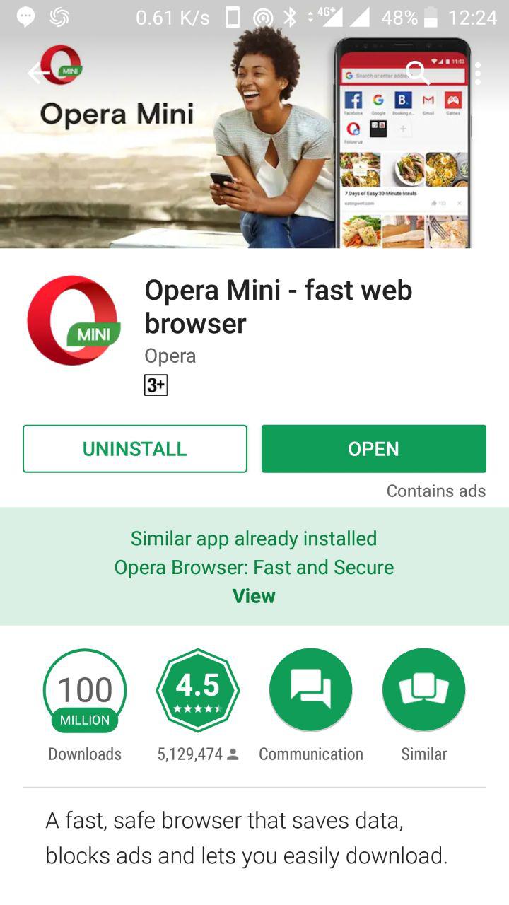 ដំឡើងកម្មវិធី Opera Mini នៅលើទូរស័ព្ទឆ្លាតវៃ។